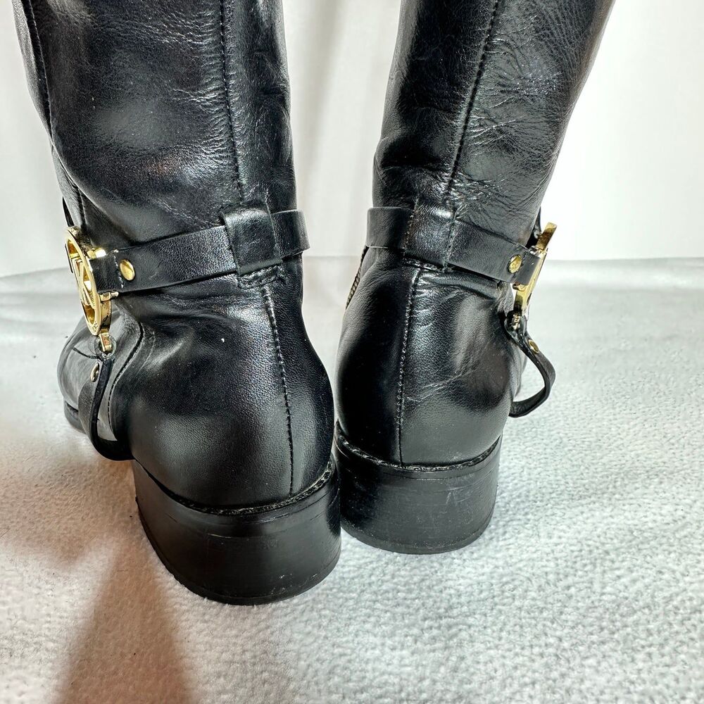 Michael Kors Fulton Harness Boot Black/Mocha Brown Leather Boot sz 7.5 - Picture 5 of 12
